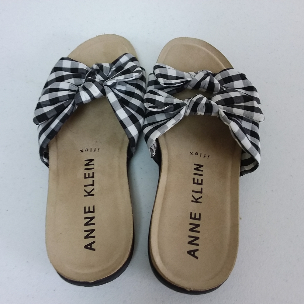 Anne Klein Black and White Gingham Sandals Sz 6.5M